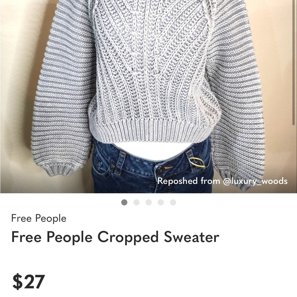 Free People Textured Ribbed Balloon Sleeve Sweater in Light Gray